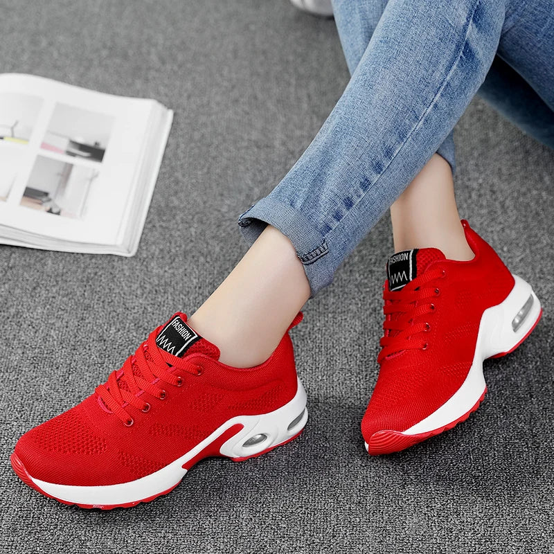 Women's Fashion Air Cushion Sports Running Flat Soft Bottom Sneaker Mesh Breathable Casual Shoes