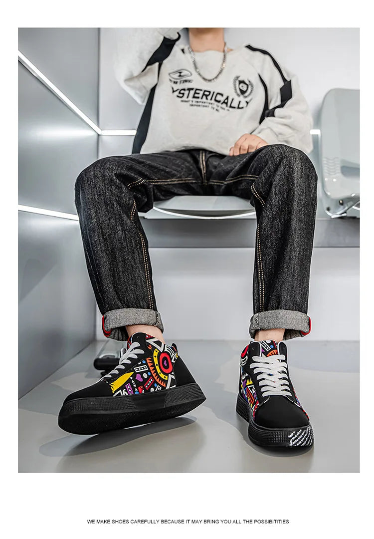 Mens Casual Sport Shoes 2026 Autumn Fashion Comfort Non Slip Casual Sneakers Platform Outdoor Running Shoes Graffiti Board Shoes