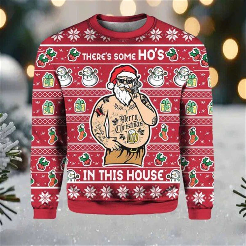 Funny Santa Claus Graphic Ugly Christmas Sweater 2026 Men Fashion Autumn Winter 3D Printed Sweatshirt Casual Oversized Pullovers