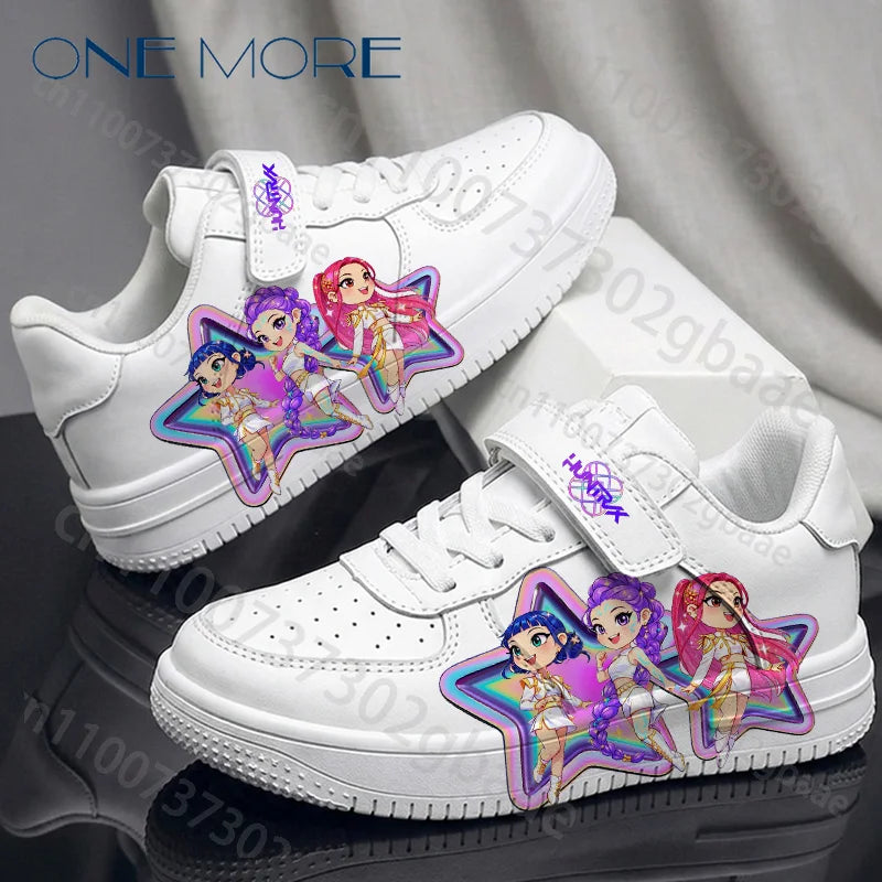 KPop Children's Day Gift Children White Shoes Woman Girls Pattern Kpop Girl Group Printed Design Thick Sneaker Gift Size 28-40