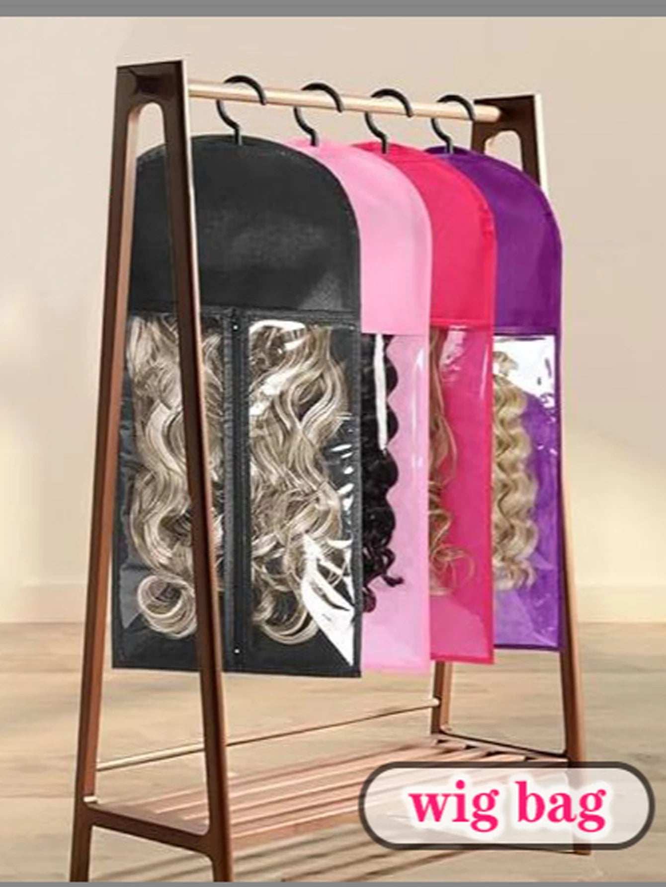 3Set Wig Storage Bag With Hanger Hair Bags With Plastic Hanger For Virgin Hair Black Wig Organizer Hangers For Multiple Wigs New