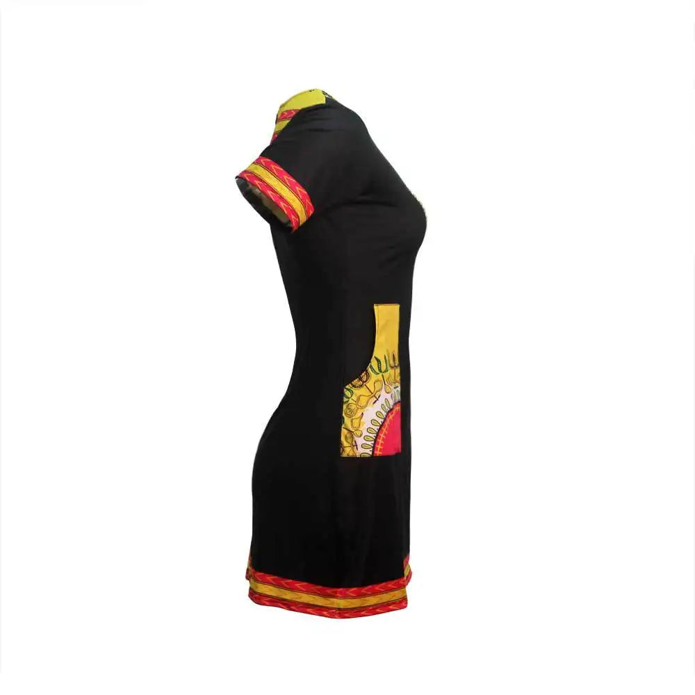 African Dresses for Women Summer 2022 Fashion Style African Women Short Sleeve V-neck Polyester Knee-length Dress