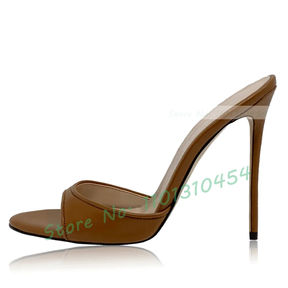 Snake Print Round Open Toe Slippers Women Casual Solid Outdoor Stiletto High Heels Shoes Female Customize Elegant Dress Slides