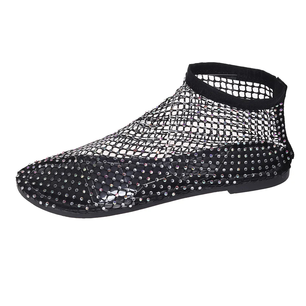 Summer Large Size Women Round Toe Flat Bottom Sandals Hollow Short Boots Water Diamond Sexy Flat Bottom Fashion Banquet Slippers