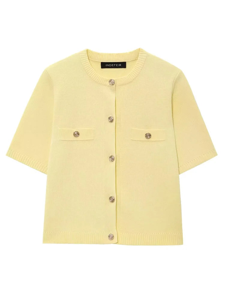 HXAO Cardigan Woman Knitwear Button Ladies Short Sleeve Knit Bolero Women's Tricot Top Summer Outerwear Crop Cardigan Top Female