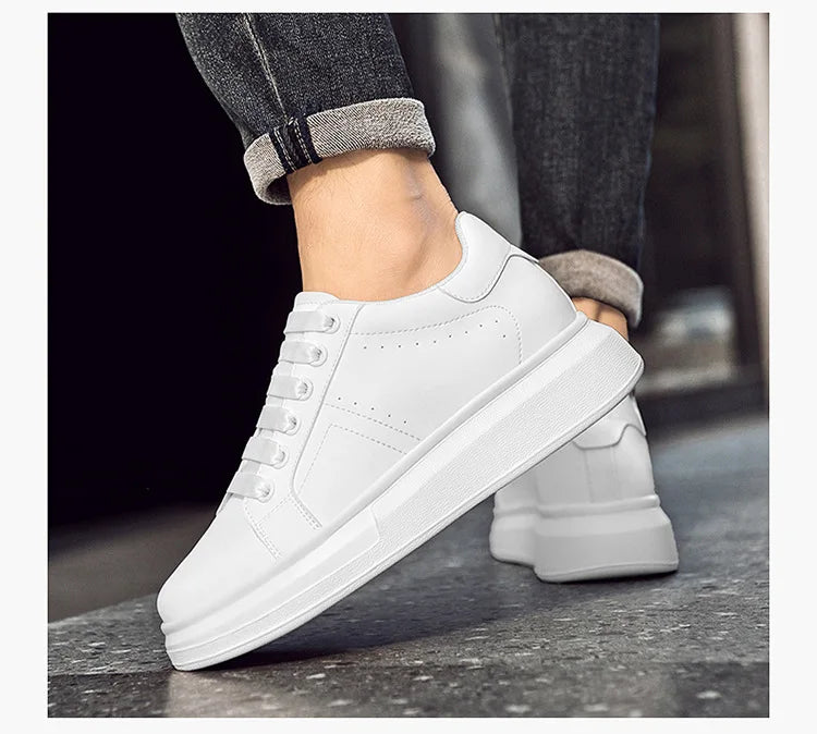 Men's Invisible Height Increasing Elevator Shoes Lace-up Sporty White Sneakers 6cm 8cm 10cm Taller Size Plus Invisible Elevate