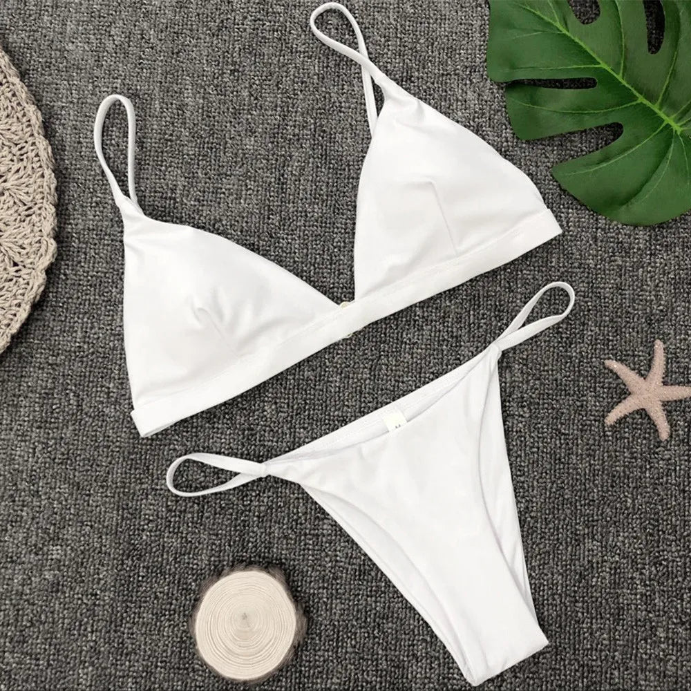 Women'S Swimsuit Bikinis Set Women Sexy Pink Bandage Ladies Thongs Solid Two Piece Suit Female купальник Traje De BañO Mujer