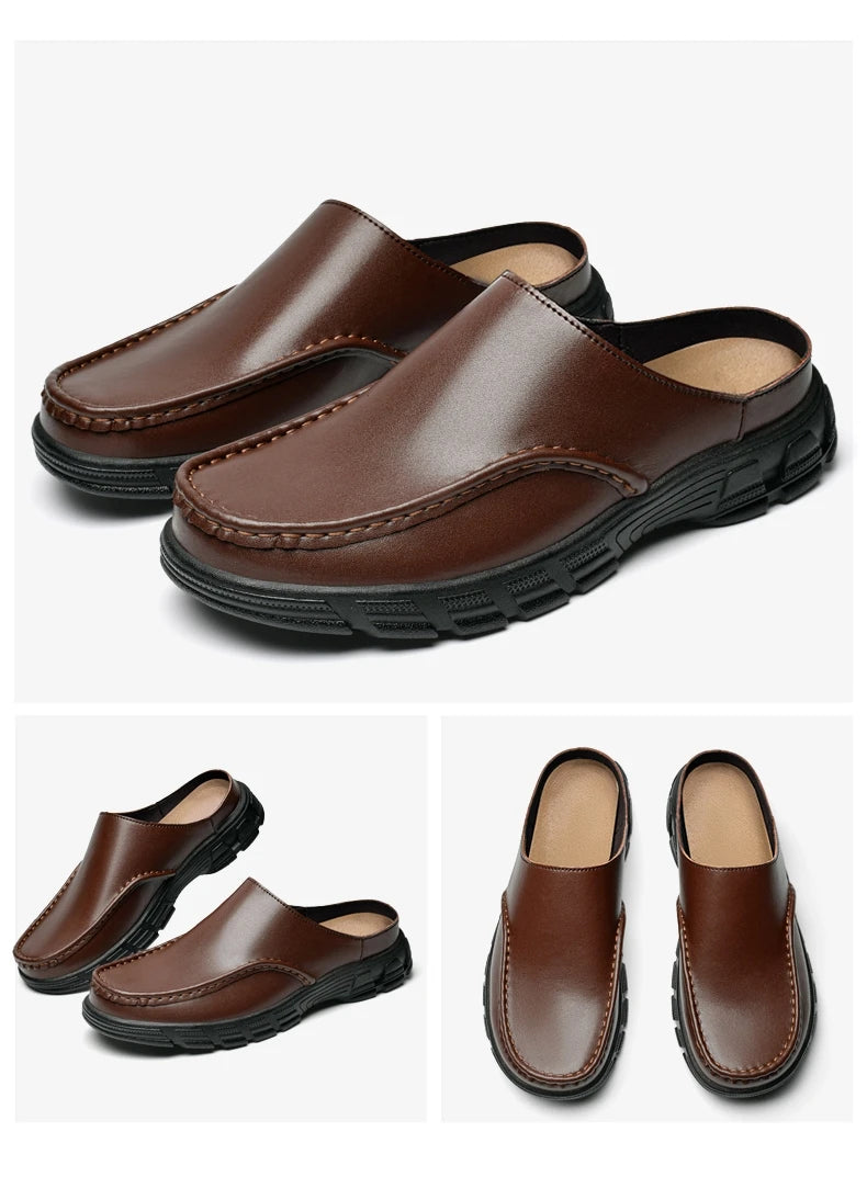 Summer Men Business Formal Shoes Genuine Leather Sandals Designers for Men Mules Outdoor Casual Slippers Comfy Office Work Shoes