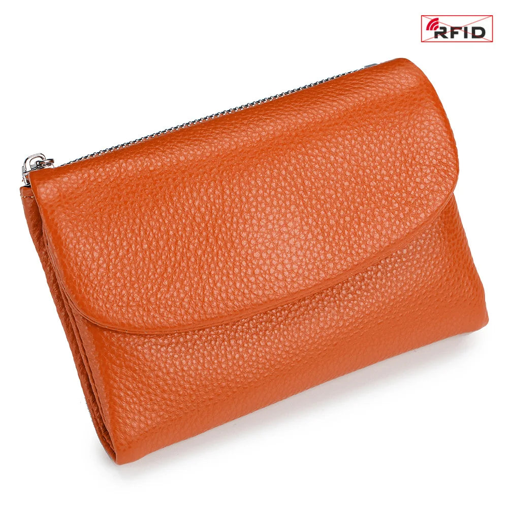 Short Genuine Leather Wallet Women RFID Card Holder Purse Ladies Mini Soft Real Cow Leather Clutch