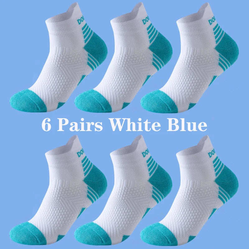 6 Pairs Marathon Running Socks Men Professional Sport Ankle Socks Thickened Towel Cushioned Tube Fitness Short Socks