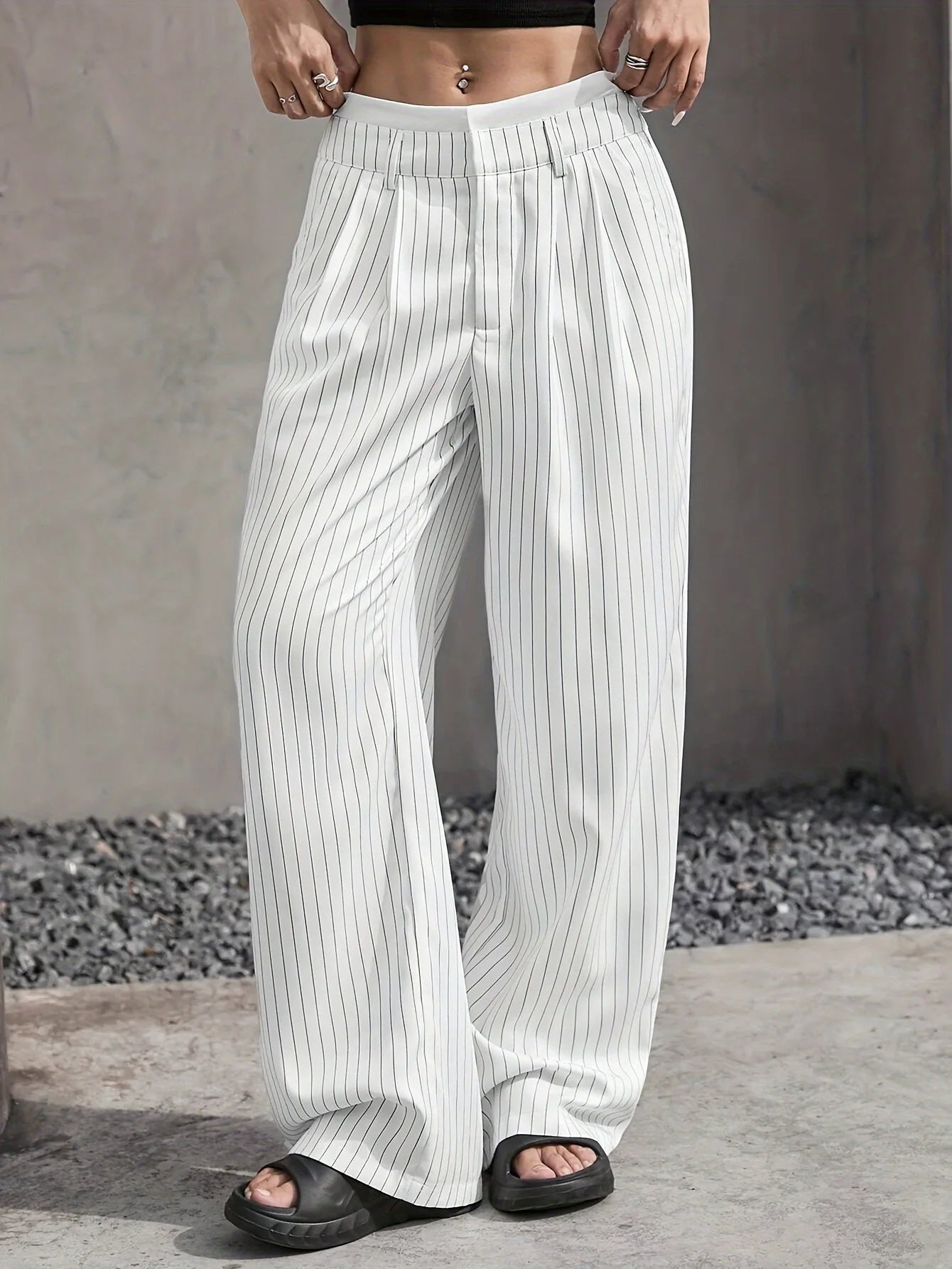 Fashion Pants Women's Stripe Straight Pants 2024 Autumn Winter High Waisted Casual Suit Pants Office Lady Women Trousers Bottoms BAZAARHUBO