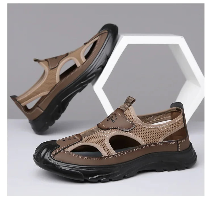 Sandals Breathable Men Shoes Mesh Outdoor Men Hollow Sandals Antiskid Beach Sandals Flats Footwear Zapatillas Hombre 2025