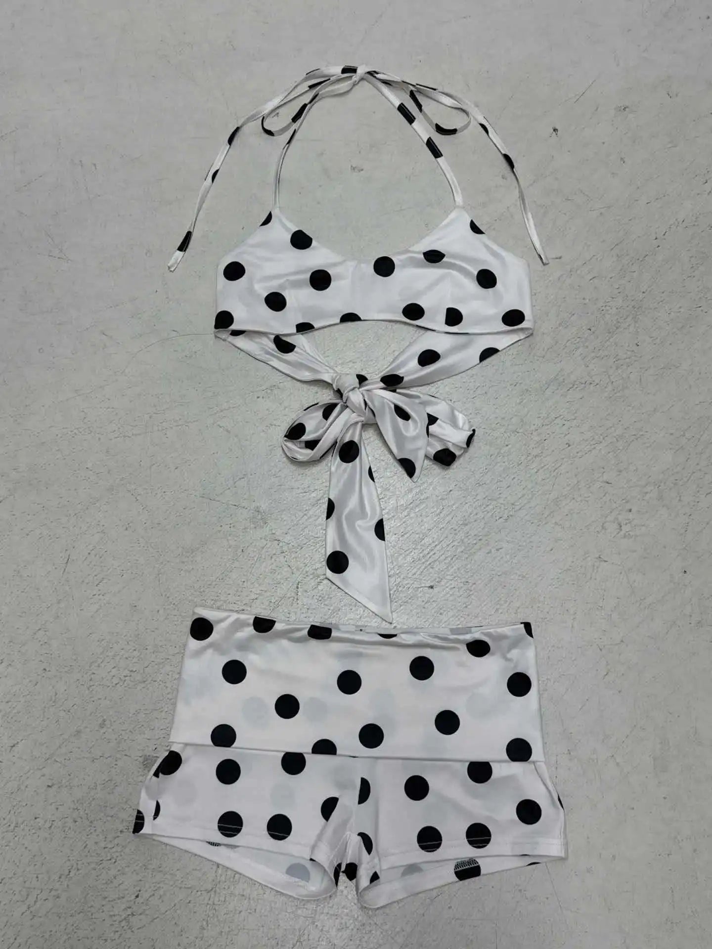Women 2 Piece Bikini Set  Y2k Neck-wearing Bikini Sexy Polka Dot Spice Girls Shorts Beachwear Summer Holiday Low Waist Shorts