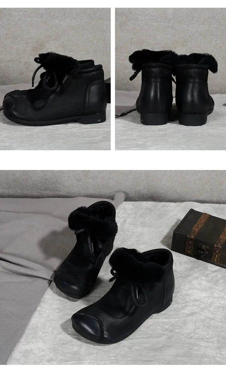 Careaymade-Genuine leather women's boots Fashion retro warm Oversized shoes cow leather Pure handmade ankle boots Casual boots