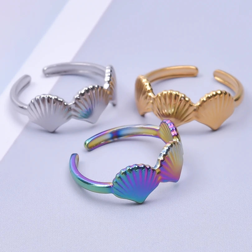 Fashion 5pcs/lot Marine Jewelry Sea Animals Conch Starfish Shell Rings Stainless Steel Rings Jellyfish Scallop Oceans Women Gift