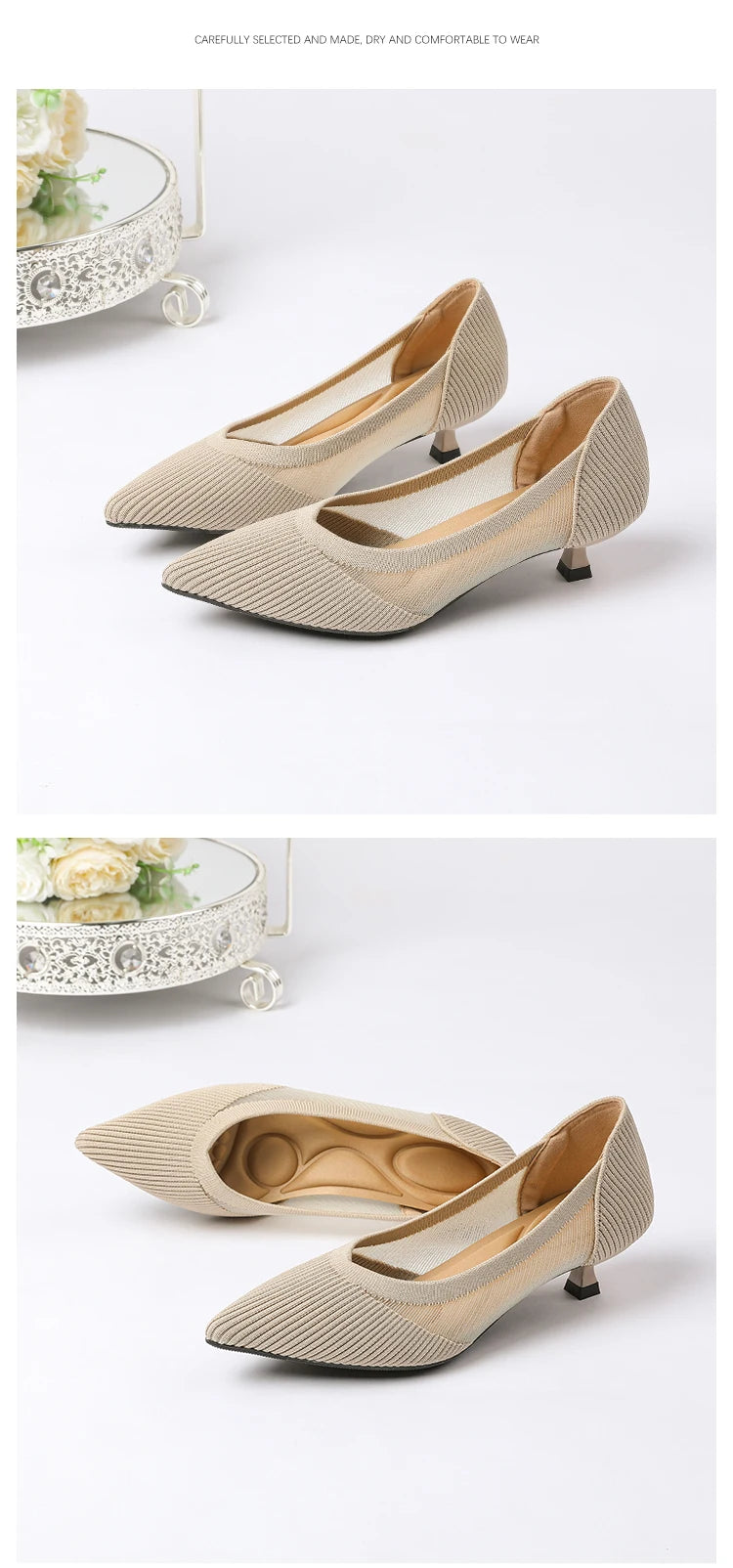 Women's High Heels 2025 New Knitted Breathable Mesh Fine Fashion Comfortable Lightweight Shoes Spring and Autumn