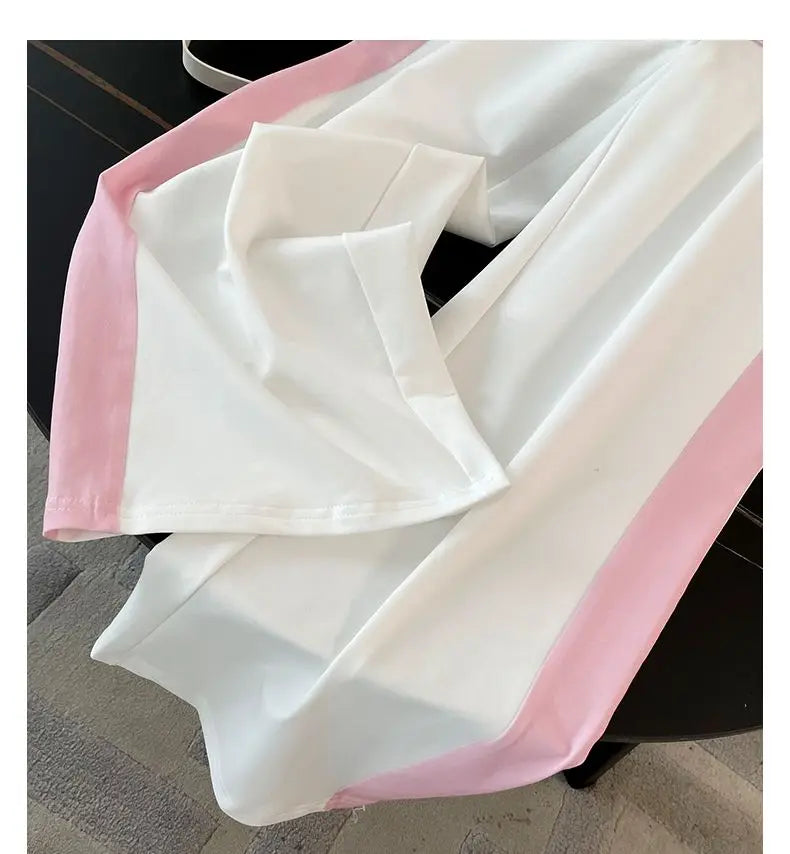 2024 Spring/Summer New Fashionable Gradient Short Sleeve+High Waist Wide Leg Pants Casual Two Piece Set