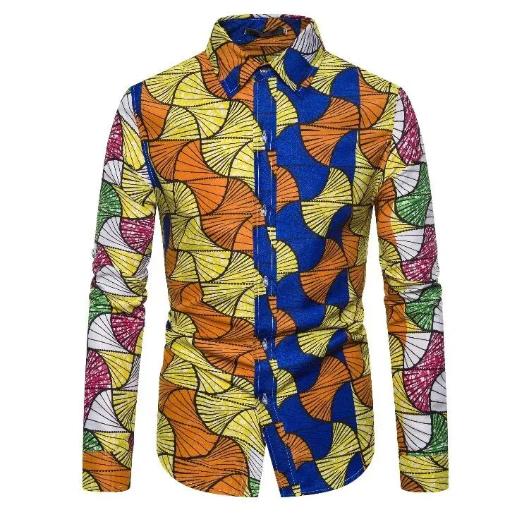African Traditional Print Men's Shirts Casual Single-Breasted Blouses Long Sleeve Shirt Streetwear Trend Lapel Tops Men Clothing