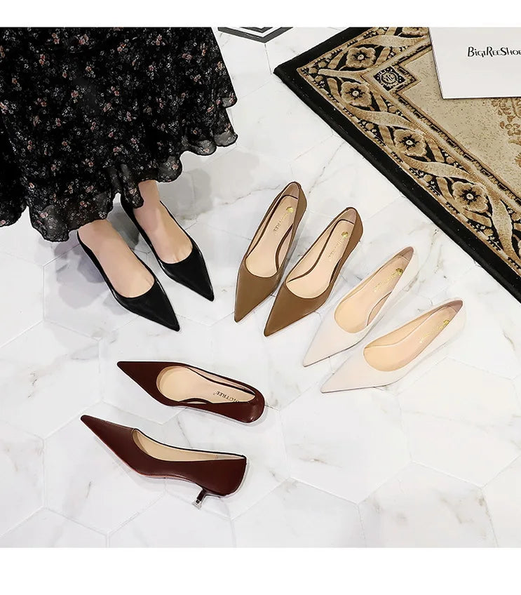 BIGTREE Shoes Women 4.5 Cm Heels Pointed Toe Woman Pumps Fashion Kitten Heels Large Size 34-43 Sexy Mid Heeled Female Shoes 2026