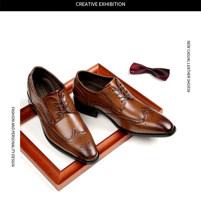 High Quality Genuine Leather Brogue Men Elevator Shoes 6CM Height Increase Oxford Men Formal Dress Shoes Business Office Wedding