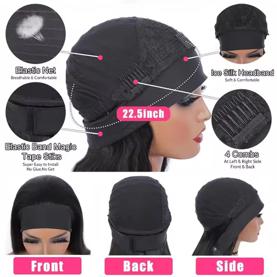 Headband Wig Human Hair Body Wave None Lace Front Wig Human Hair Machine Made Wigs Glueless Wavy Virgin Hair Headband Half Wigs