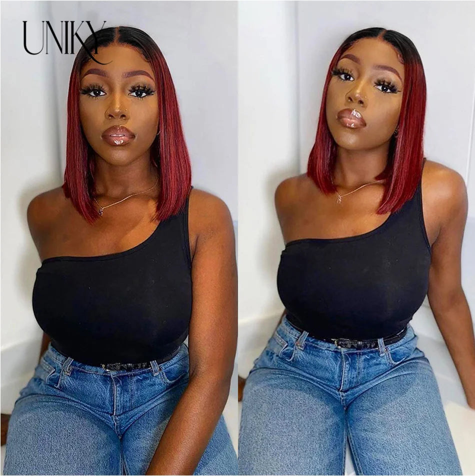 Burgundy HD Transparent Lace Front Human Hair Wigs 99J Red Straight 13x4 Lace Front Wig For Women  4x4 Lace Closure Straight wig