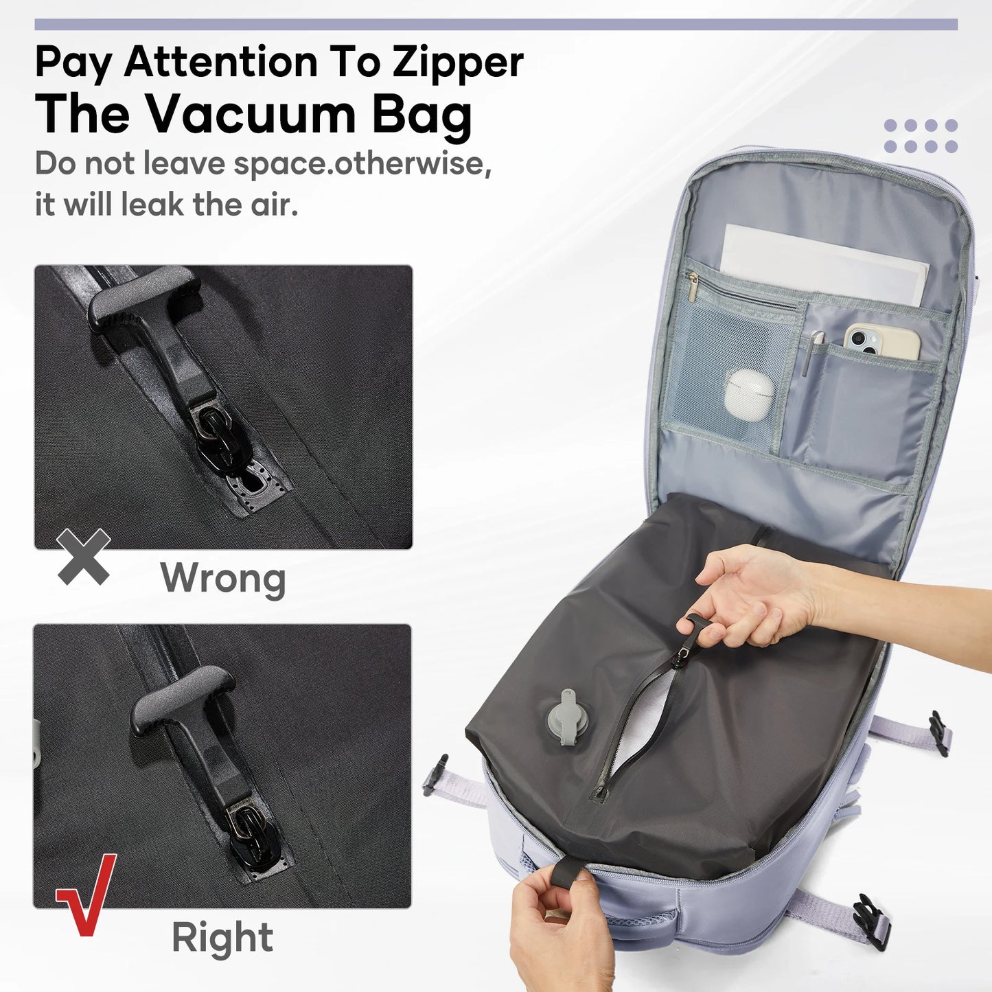 Travel Vacuum Backpack with Vacuum Compression Pump, Large Capacity Airplane Travel Backpack Women Men Expanded Laptop Backpack