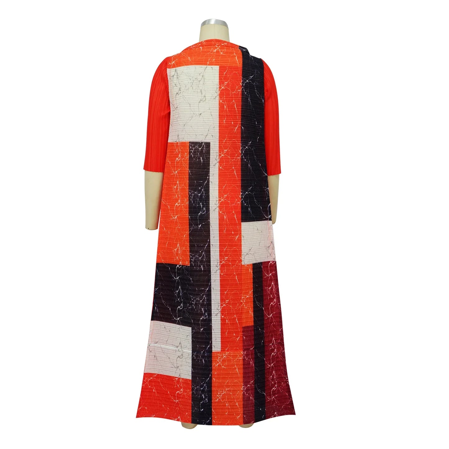 African Dresses for Women Summer Fashion Style African 3/4 Sleeve Polyester O-neck Pleated Dress Dashiki African Clothes Women