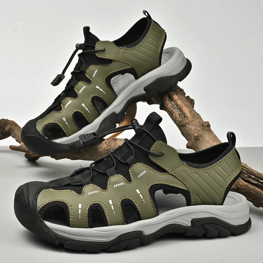 Jumpmore Fashion Men's Leather Sandals Summer Outdoor Hiking Shoes Size 38-45