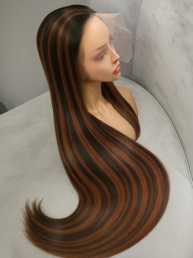 1B/30 Highlight Omber Brown Colored Wigs Human Hair 30 Inch High Density 13x4 Bone Straight Hd Lace Front Wig Human Hair On Sale