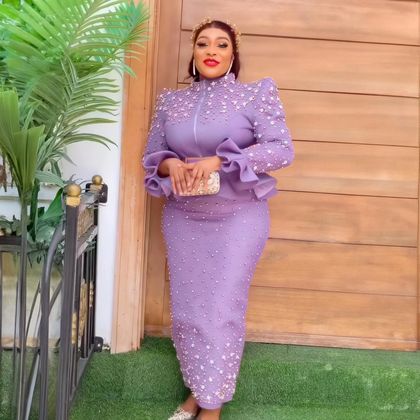 Fashion Suit African Dresses for Woman Rhinestone Turkey Dresses for Women Luxury High Quality Mesh Fabric African Beaded Dress