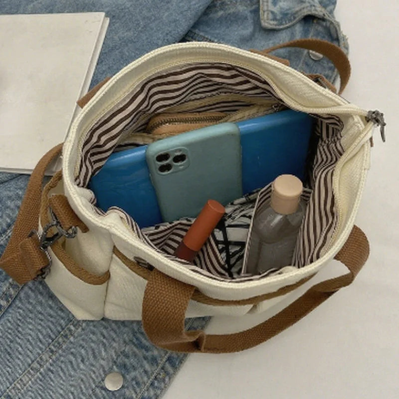 Women's Bag Multiple Pockets Shoulder Bag Large Capacity Canvas Tote Handbag For Women Daily Commuting Shopping Bag