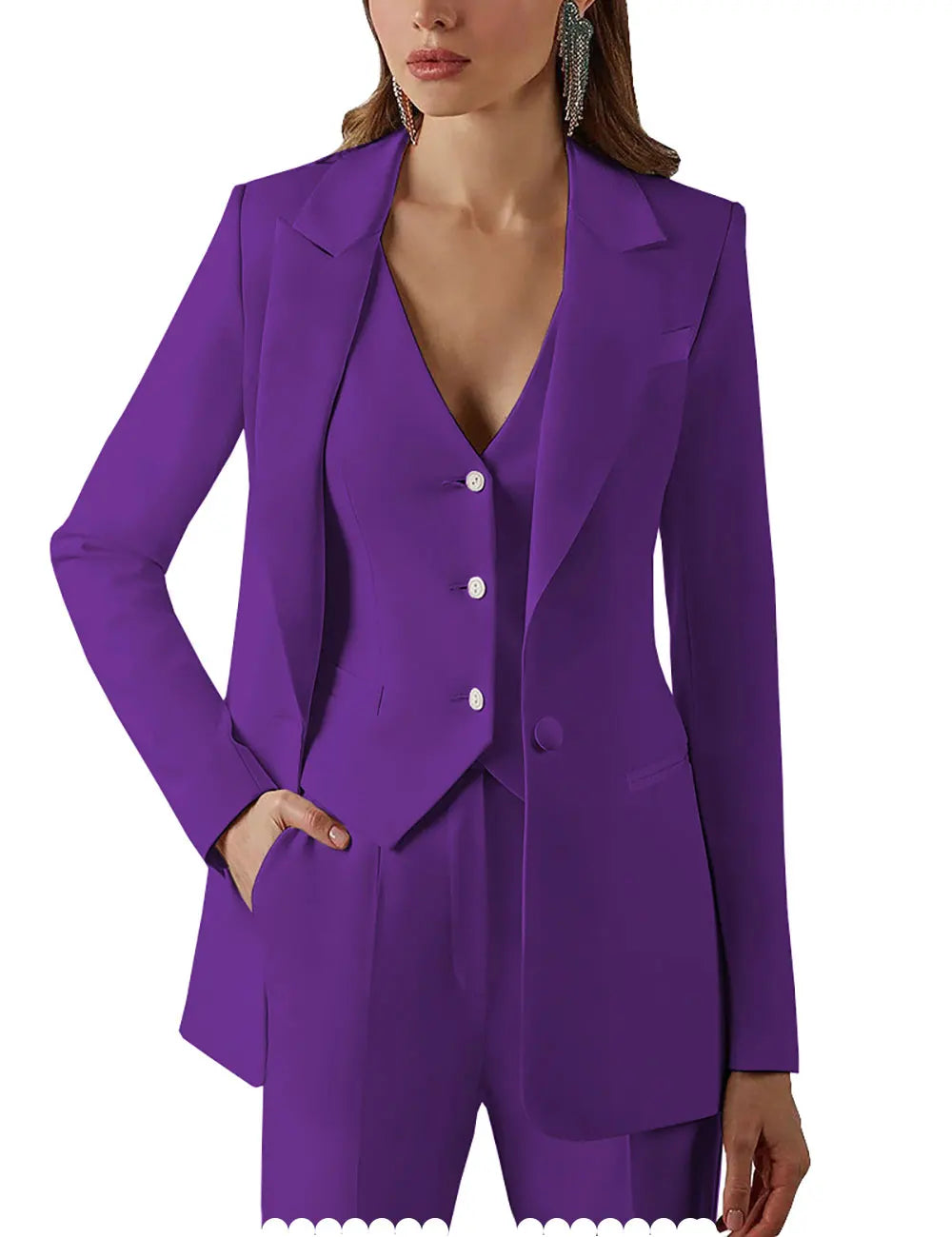 Womens Suits for Office Work 3 Pieces Set Lady Blazer Business Suit Set Work Pant Vest Jacket (Blazer+Vest+Pants)