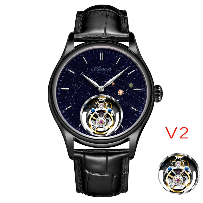 AESOP Flying Tourbillon Skeleton Mechanical Luxury Watches Waterproof Wristwatches Watch Brand For Men Movement Sapphire 2023