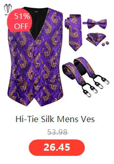 Hi-Tie Silk Adult Men's suspenders Set Leather Metal 6 Clips Braces Gold Brown Floral Vintage Men Fashion Wedding Suspenders Men BAZAARHUBO