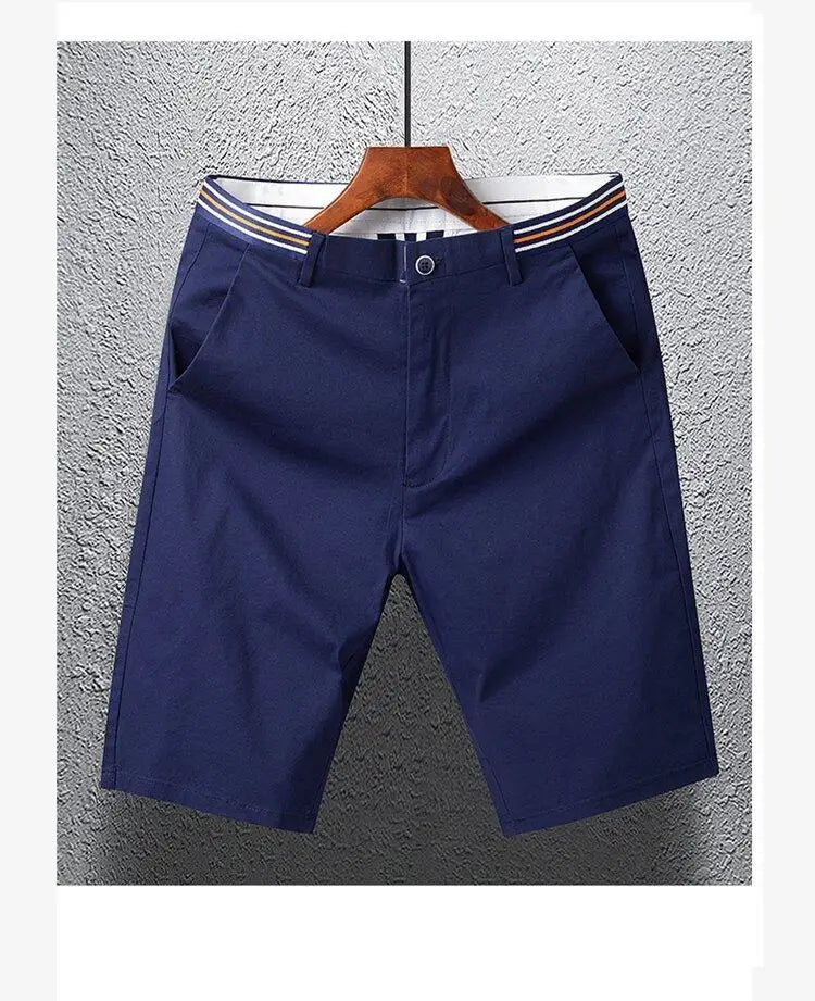Mens Summer Casual Shorts Solid Color Business Casual Elastic Five Quarter Pants Cotton Breathable Workwear Shorts Men Clothing
