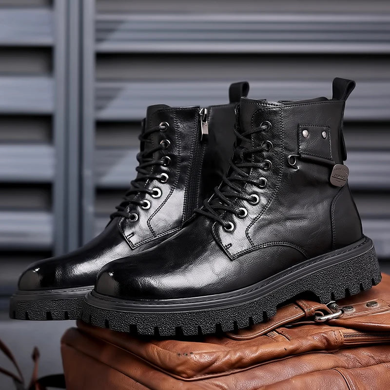 Luxury Brand Men Genuine Leather Stylish Ankle Boots Winter Classic Lace-up Antiskid Thick Bottom Boots Men Casual Leather Shoes