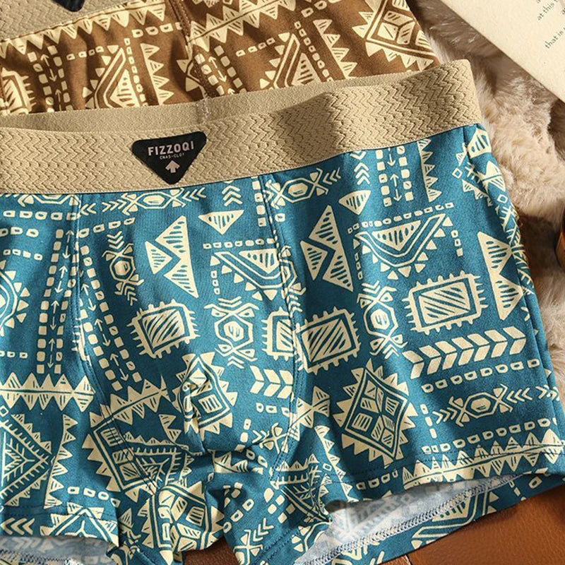 3PCS Retro Style Men's Underwear with Personalized Printed Men Boxer Shorts Breathable Trendy Style Men's Flat Corner Underwears