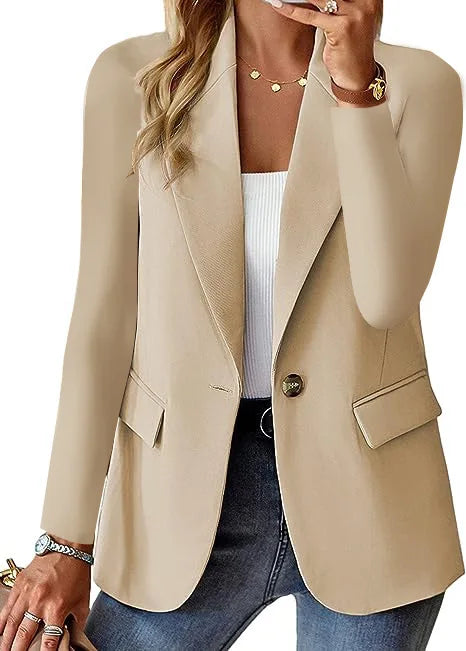 Plus Size Womens Blazer Commuter Long Sleeve Solid Color Notched Collar Button