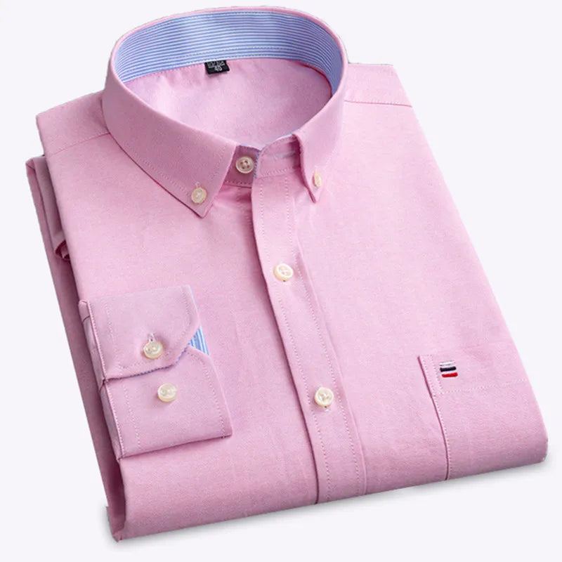 Men's Classic Plaid Oxford Long Sleeve Shirts Pocket 100% Cotton Business Casual Formal Standard Fit Workwear Button Down Shirts