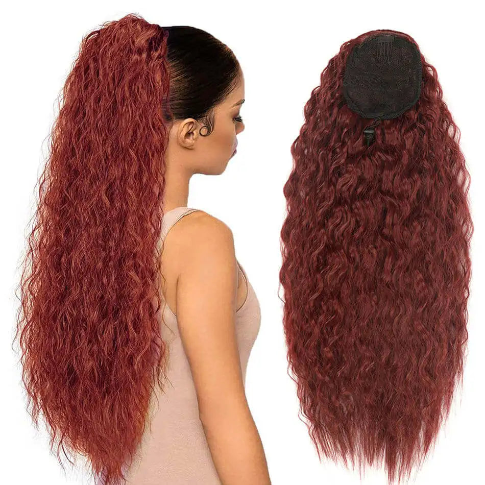 Alana Synthetic Long Natural Wave Drawstring Ponytail 22inch Clip in Hair Extensions Blonde Natural Hair Fake Weave Ponytails
