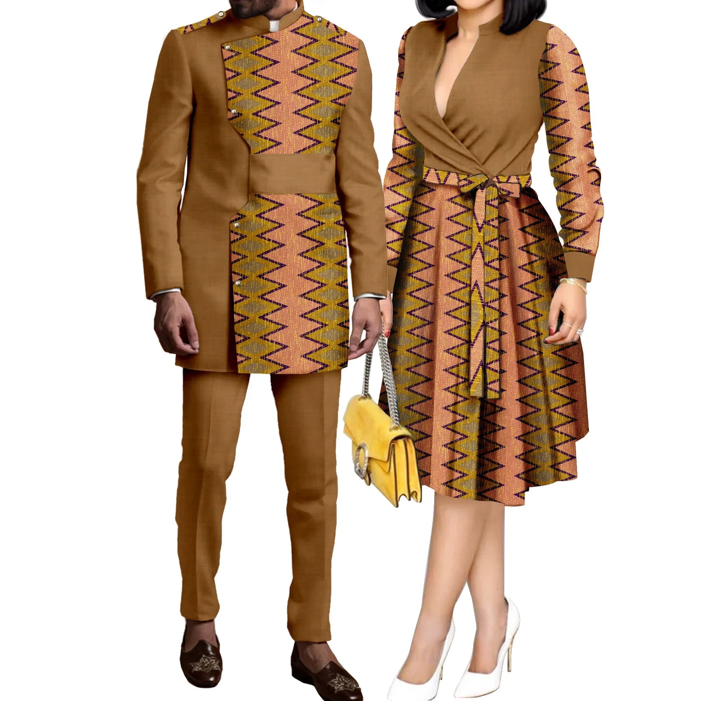 SEA&ALP African Kente Prints Couple Clothes for Wedding Dashiki African Men Long Sleeved Pants Set Matching Women Dresses