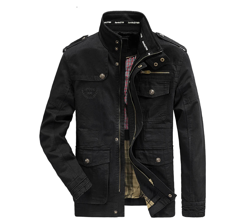 Autumn Men's Military Jacket Casual Man Stand Collar Cotton Business Coats Men Multi-pocket Windbreaker Jackets Clothing 7XL