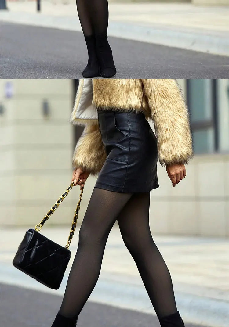 Women Fleece Lined Leggings Winter Thermal Sheer Tights Feeted Pantyhose Fake Translucent Thick Warm Booty Lifting Leggings New
