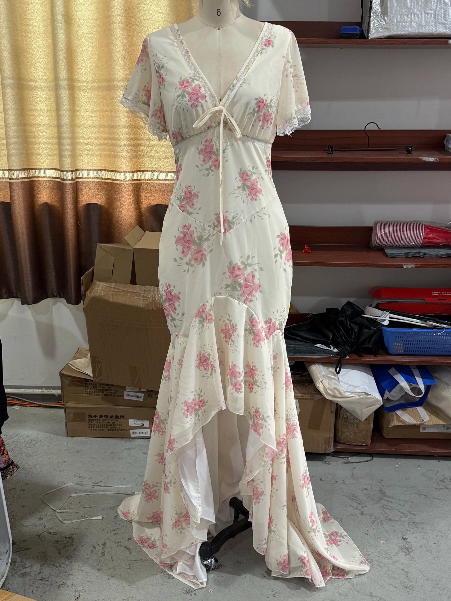 Chic Floral Puff Sleeve Women Maxi Dress Sexy V Neck Button Down Ruffle Slit Vestidos 2026 Summer New Lady Daily Party Sundress