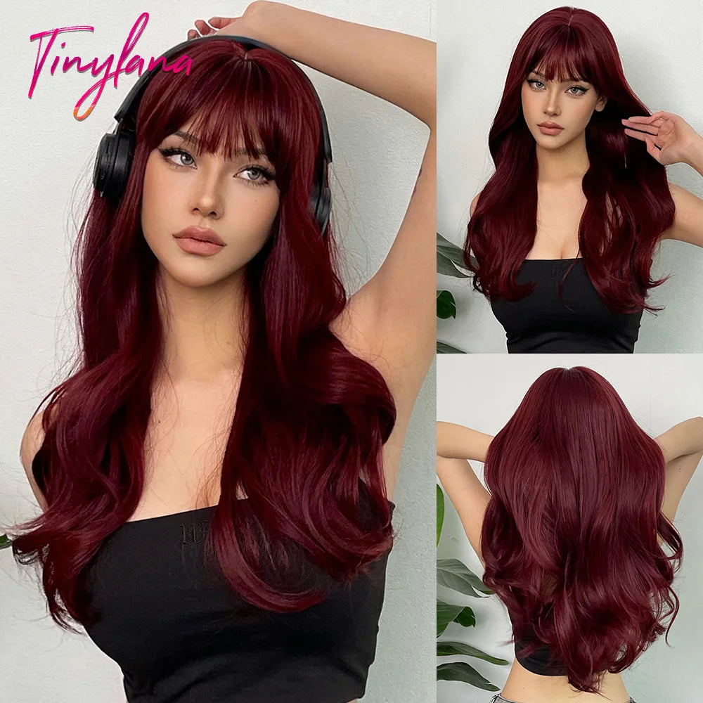 Long Wavy Silver Ash Ombre Cosplay Synthetic Wigs Natural Curly Gray Black Hair Wig with Bangs for Women Afro Heat Resistant