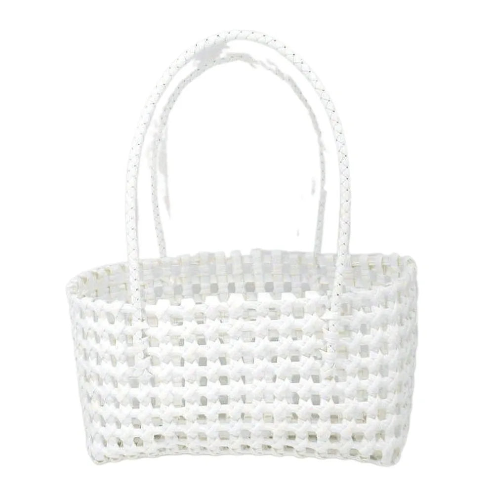 Simple Woven Women's Shoulder Bag Solid Color Large Capacity Tote Bag Hollow Handbag