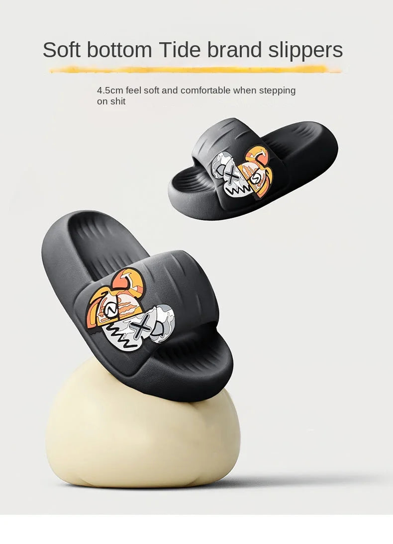 Men's Slippers Cool Bear Stickers Thick-soled Soft Women's Sandals Bathroom Beach Indoor Outdoor Men's Slippers Non-slip2024