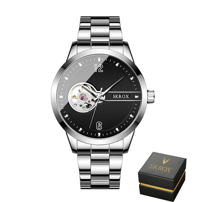 Original Genuine SKROX High-end Luxury Stainless Steel Skeleton Automatic Mens Watch Mechanical Waterproof Elegant Wrist Watches