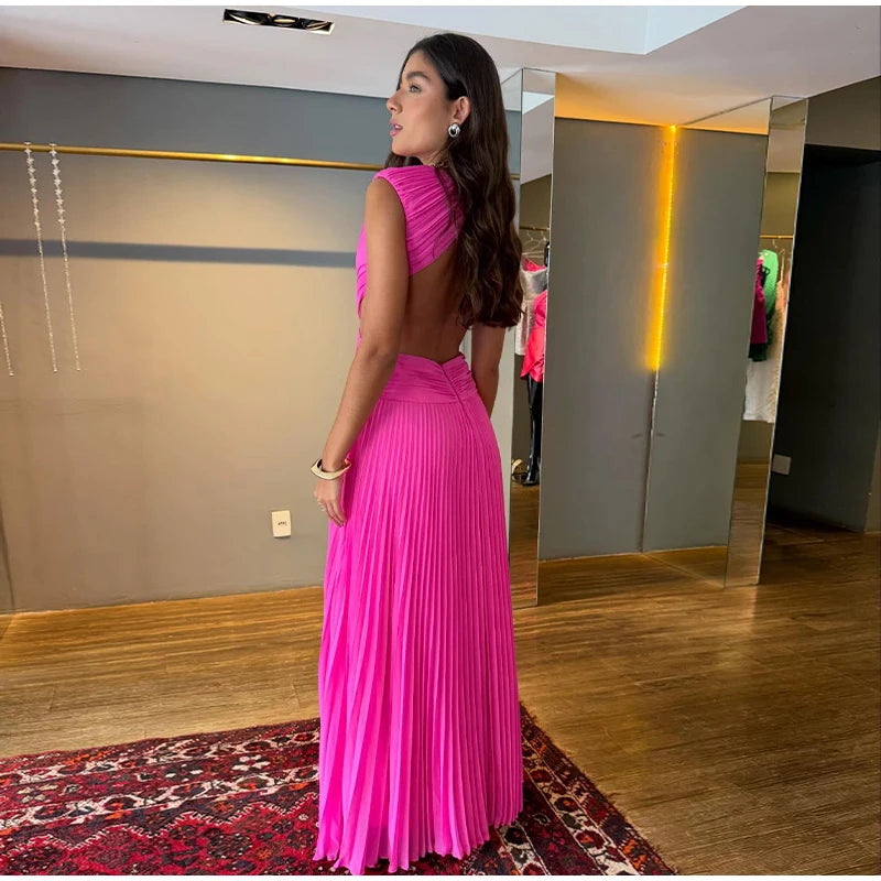 Backless Women Dress Cross Waist Long Dress Sleeveless Backless dresses A Line Ruched Evening Gown  Elegant Party Gown 2026 New